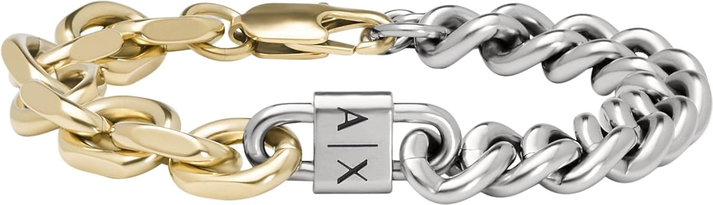 Armani Exchange Hombre Pulsera de acero inoxidable con cierre de mosquetón