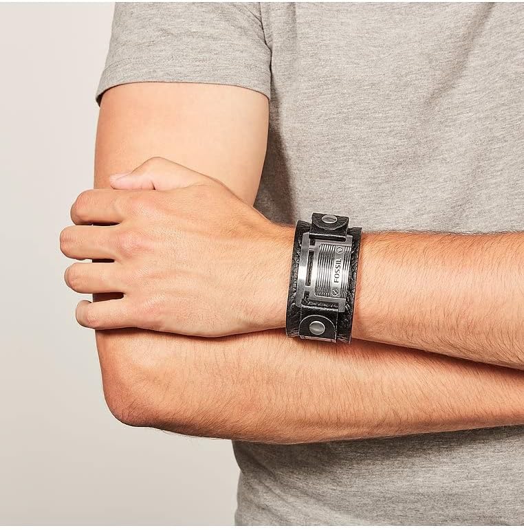FOSSIL Textura Casual Pulsera de Piel o Acero para Hombre con Imán, Cierre Desplegable o Hebilla