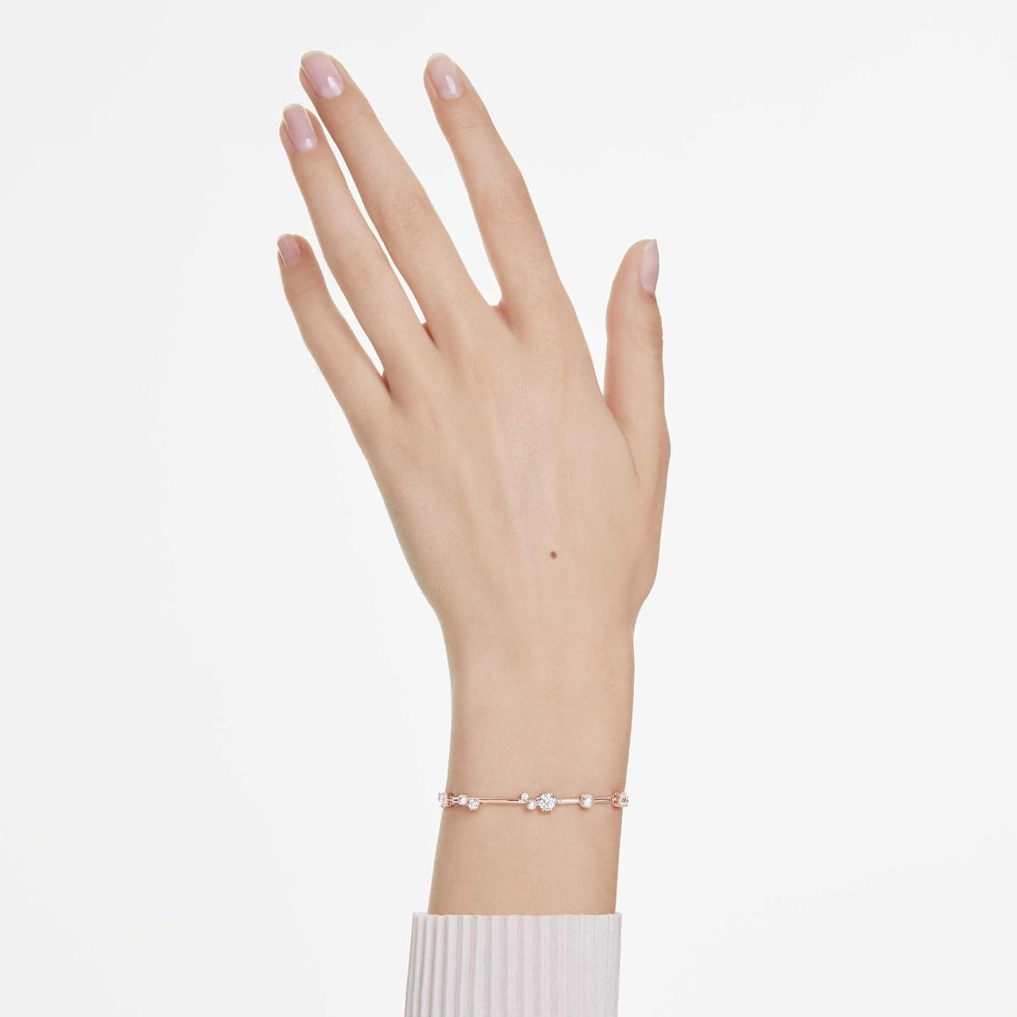 Swarovski Pulsera Tennis Constella Crystal Pearl, Tallas redondas, Blanca, Baño tono oro rosa