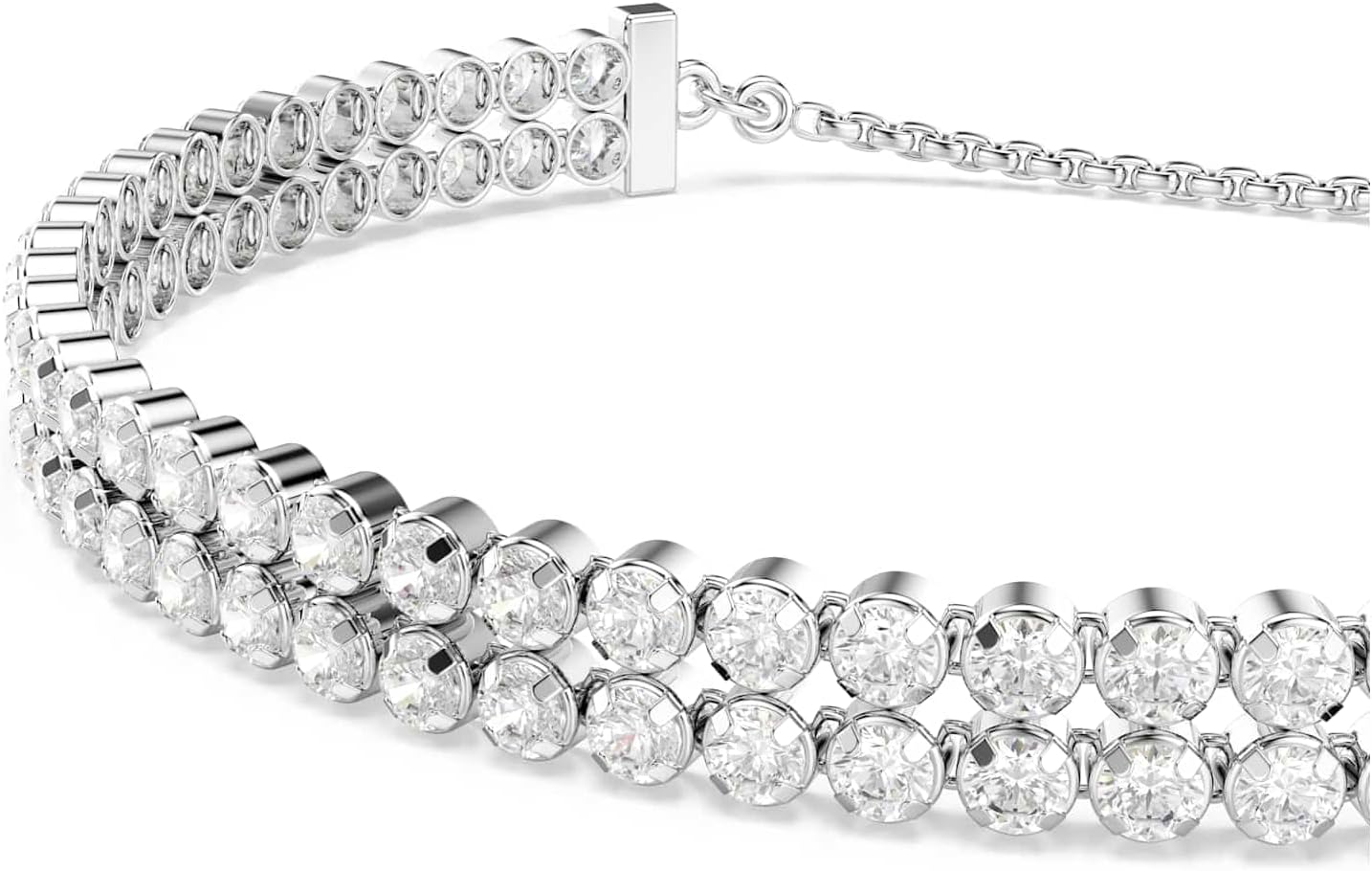 Swarovski Pulsera Tennis Matrix, Talla redonda, Blanca, Baño de rodio