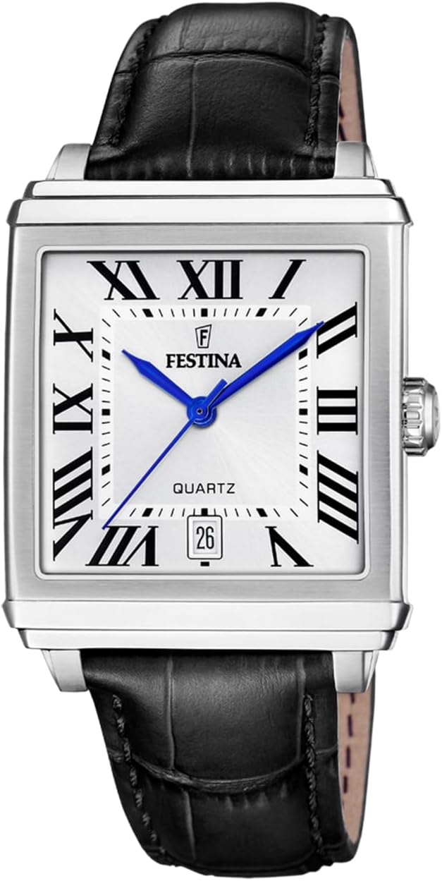 Festina Reloj Hombre F20681/1 On The Square Caja de Acero Inoxidable 316l Plateado Correa de Cuero Negro