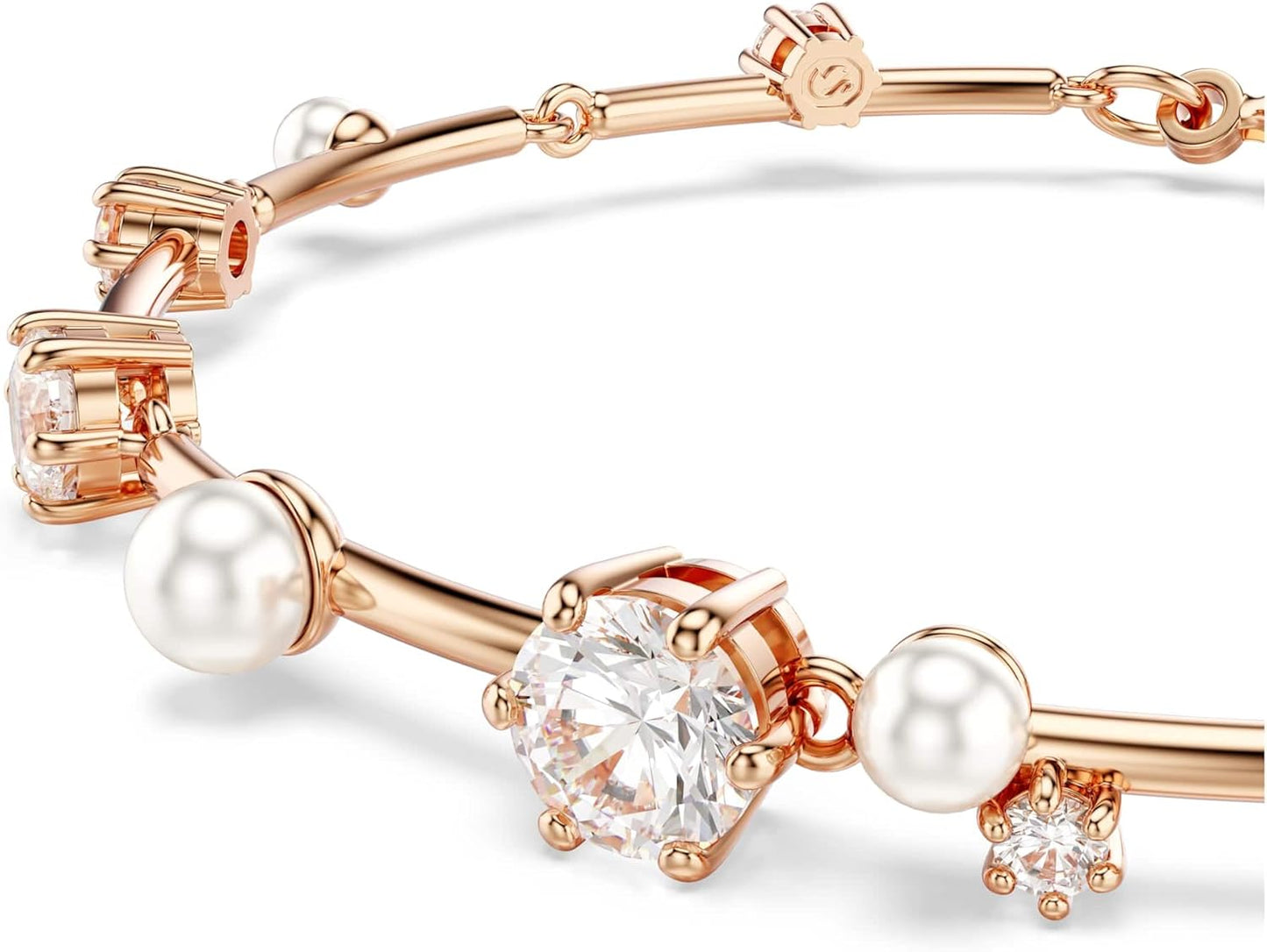 Swarovski Pulsera Tennis Constella Crystal Pearl, Tallas redondas, Blanca, Baño tono oro rosa