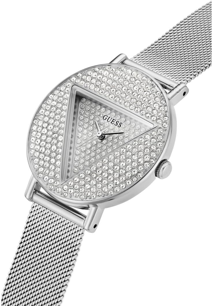 GUESS Reloj analógico con logotipo plateado para mujer de EE. UU