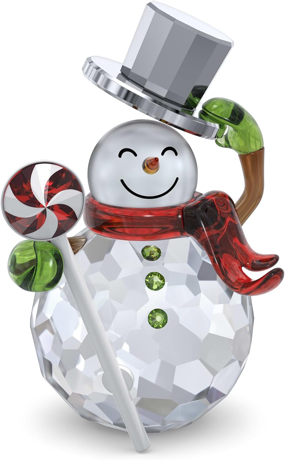 Swarovski Holiday Cheers Muñeco de Nieve Dulcis, Detalles Verdes, Rojos y Metálicos