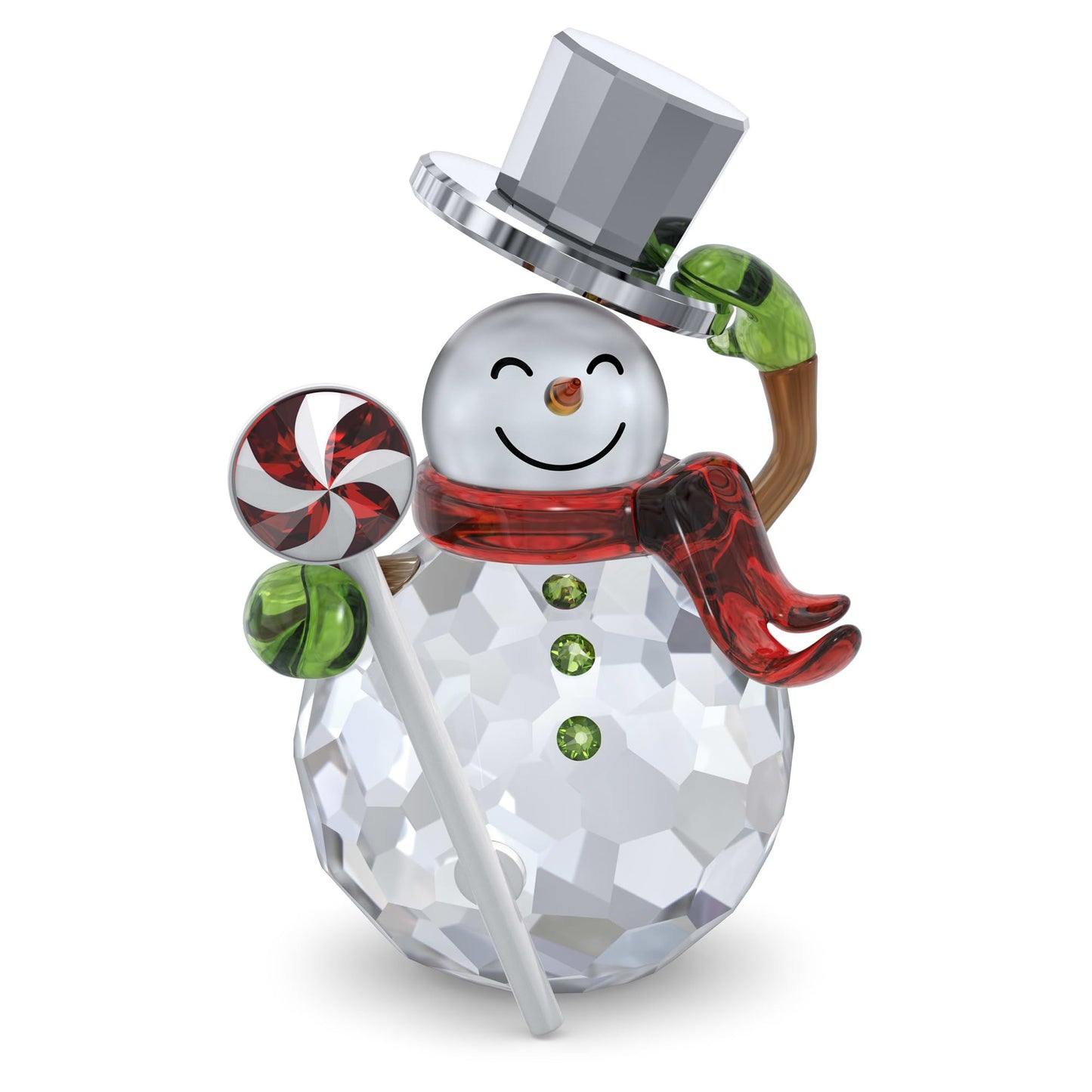 Swarovski Holiday Cheers Muñeco de Nieve Dulcis, Detalles Verdes, Rojos y Metálicos