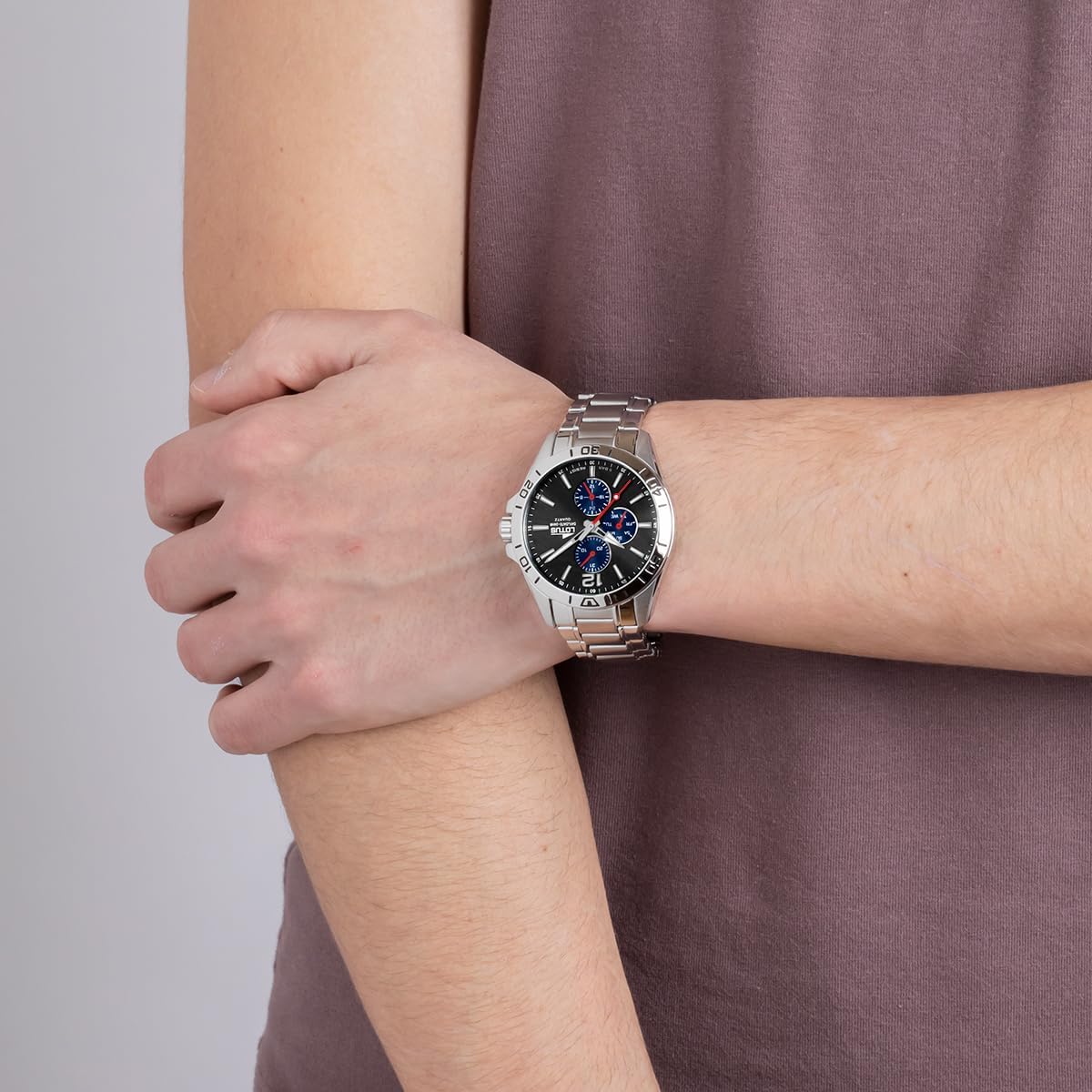 LOTUS Reloj Hombre Multifuncion Caja de Acero Inoxidable Plateado Correa de Acero Inoxidable