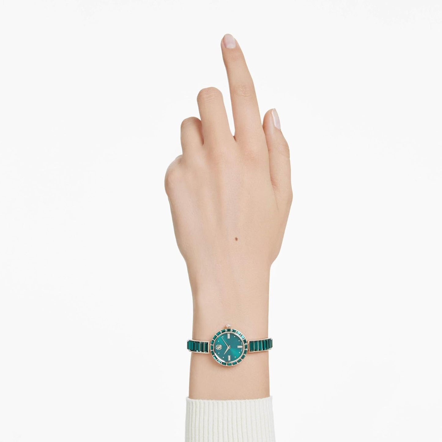 Swarovski Reloj Matrix Bangle, Fabricado en Suiza, Pulsera de Cristal, Verde, Acabado Tono Oro champán