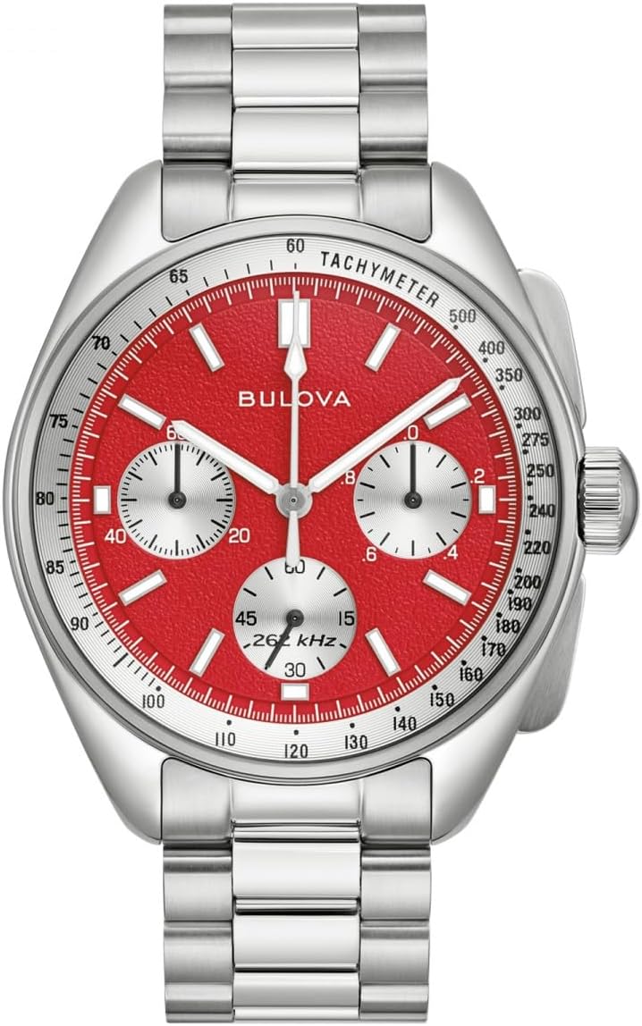Bulova Reloj de Cuarzo Lunar Pilot de 43,5 mm con cronógrafo, Calendario, Correa de Acero Inoxidable y Correa Adicional Intercambiable de Cuero Negro