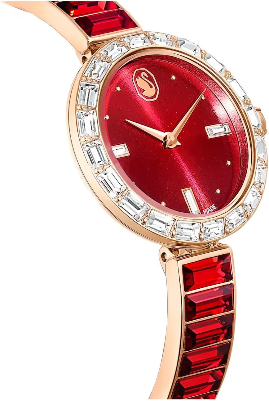 Swarovski Reloj Matrix Bangle 5690811 Fabricado en Suiza, Pulsera de Cristal, Rojo, Acabado Tono Oro Rosa