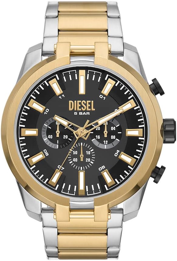 Diesel Reloj Split para Hombre, Movimiento cronógrafo de Cuarzo con Correa de Silicona, Acero Inoxidable o Piel