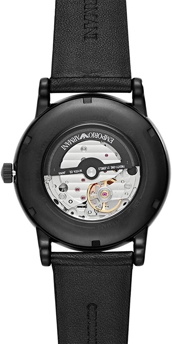Emporio Armani Reloj Hombre, Movimiento automático, caja de acero inoxidable plateado de 43mm con correa de piel, AR1982