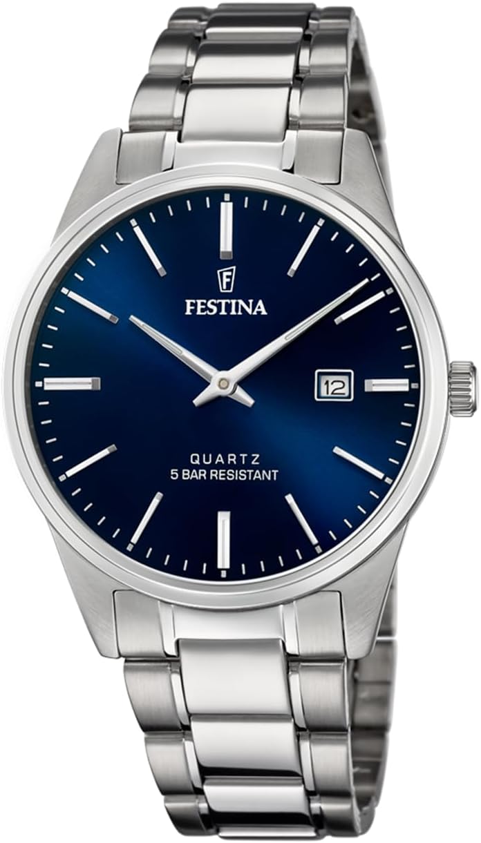Festina Reloj Hombre Acero Clasico Caja de Acero Inoxidable Correa de Acero Inoxidable Plateado