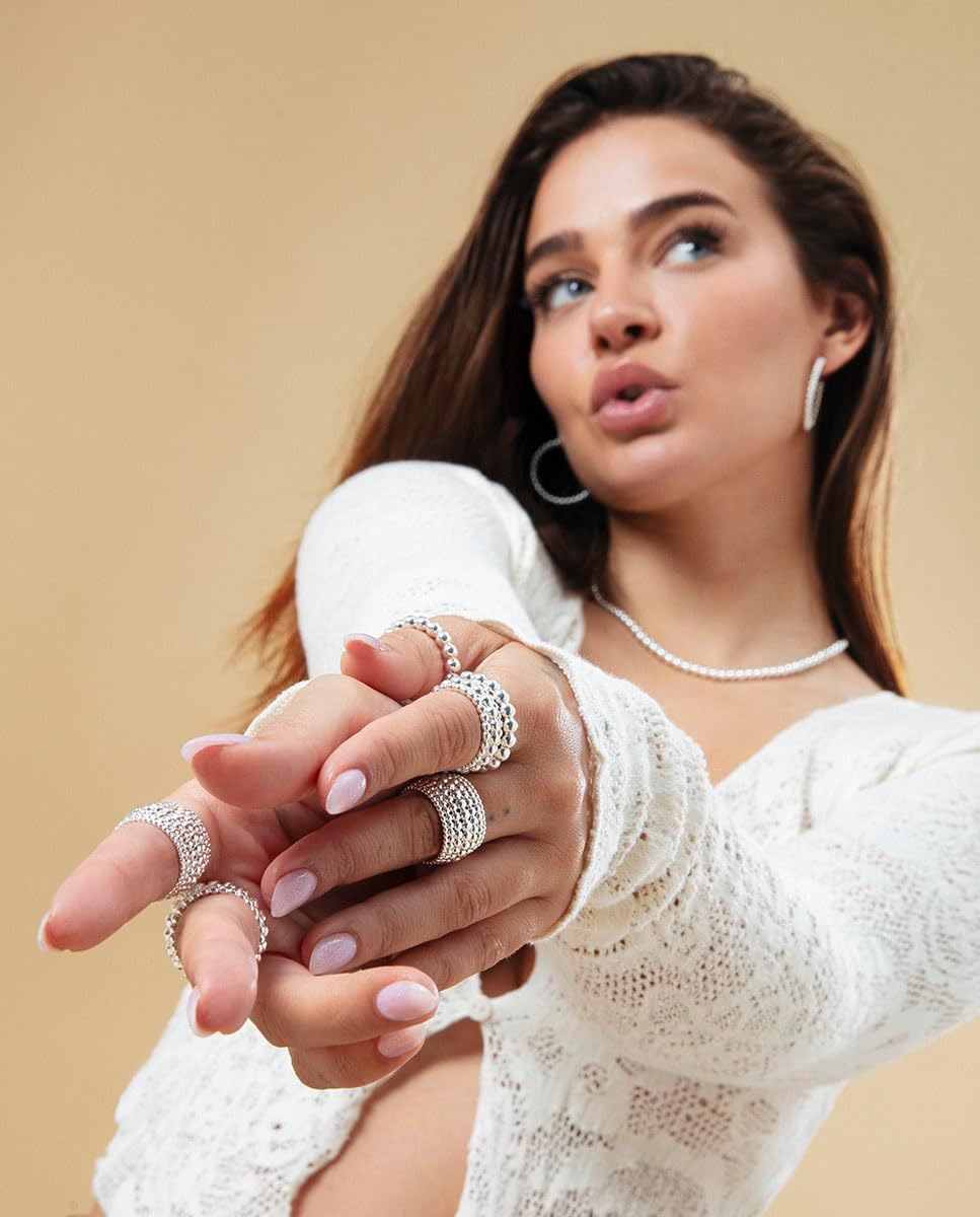 Viceroy Anillo Mujer 14317A01600 – Acero Chapado en Plata 999, Diseño de Bolas, Talla 16, Colección Laura Escanes