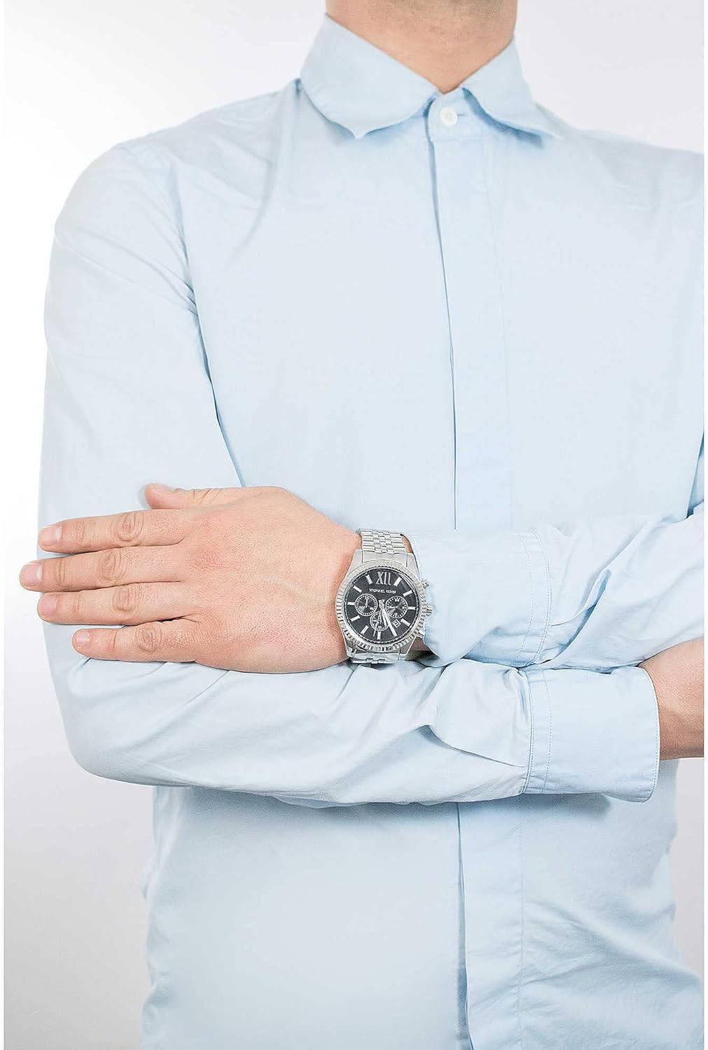 Michael Kors Reloj Lexington para Hombre, Movimiento cronógrafo de Cuarzo de 44 mm con Correa de Acero Inoxidable