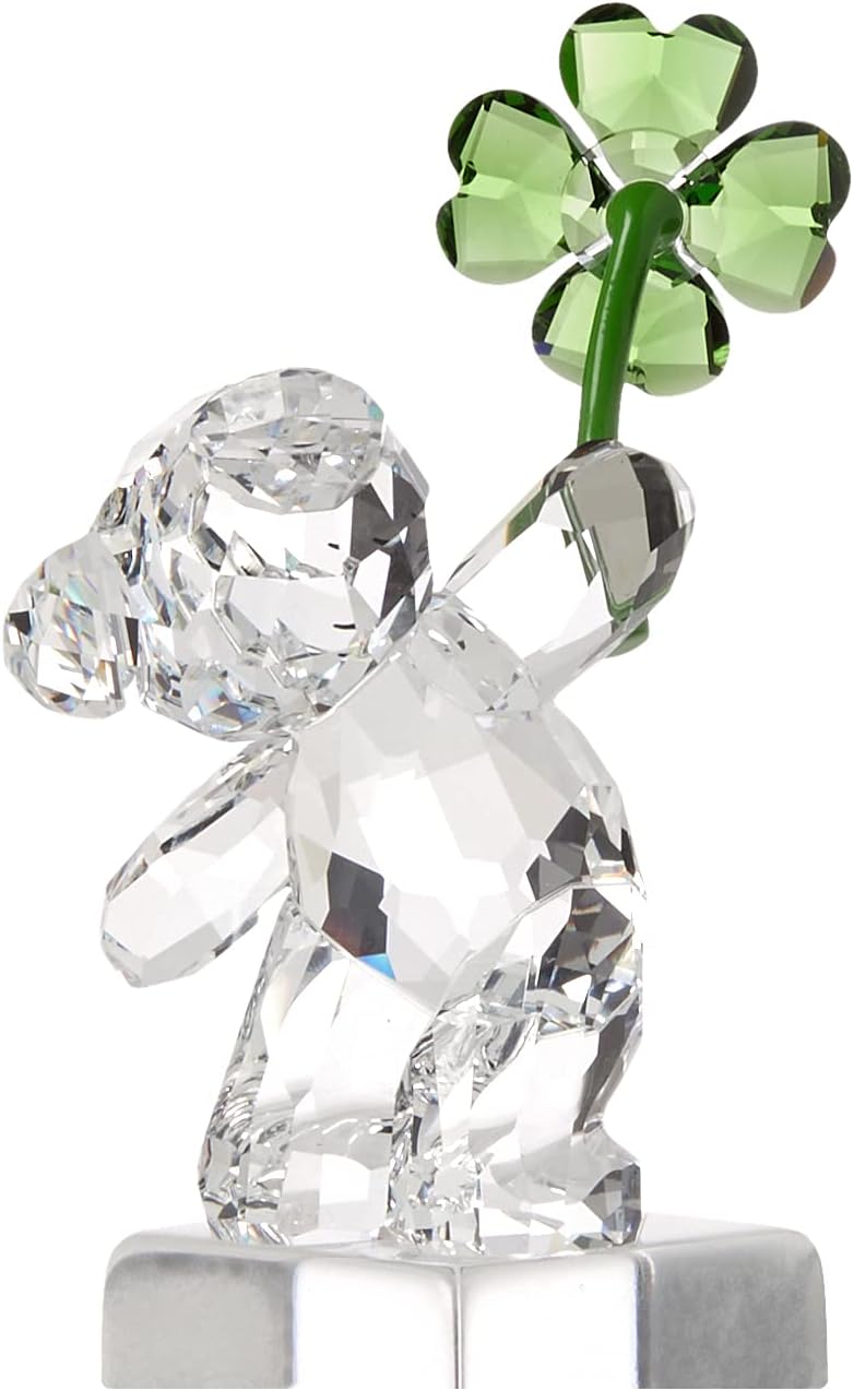 SWAROVSKI Kris Bears - Figura de Amuleto de la Suerte, Cristal Transparente con un Acento de trébol Verde de Cuatro Hojas, Parte de la colección Kris Bears