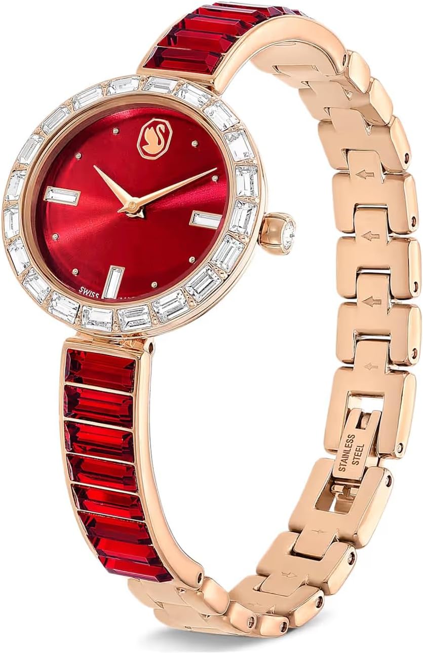 Swarovski Reloj Matrix Bangle 5690811 Fabricado en Suiza, Pulsera de Cristal, Rojo, Acabado Tono Oro Rosa