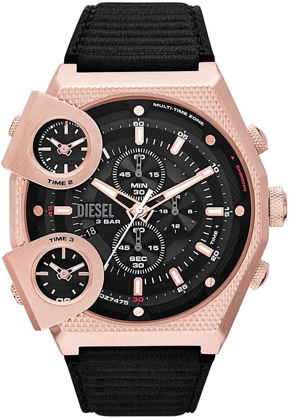Diesel Reloj Sideshow para Hombre, Movimiento cronógrafo de Cuarzo con Correa de Silicona, Acero Inoxidable o Piel
