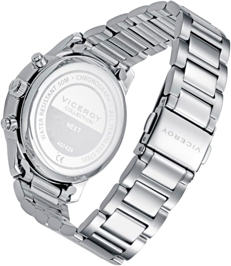 Viceroy Reloj Fashion Niño Comunión 401429-04 – Caja de Acero con Bisel de Aluminio y Brazalete de Acero, Pulsera de Acero y Piel Azul de Regalo