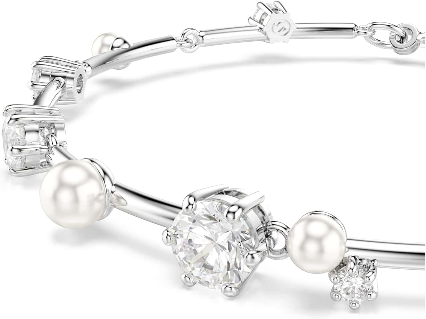 Swarovski Pulsera Tennis Constella Crystal Pearl, Tallas redondas, Blanca, Baño de rodio