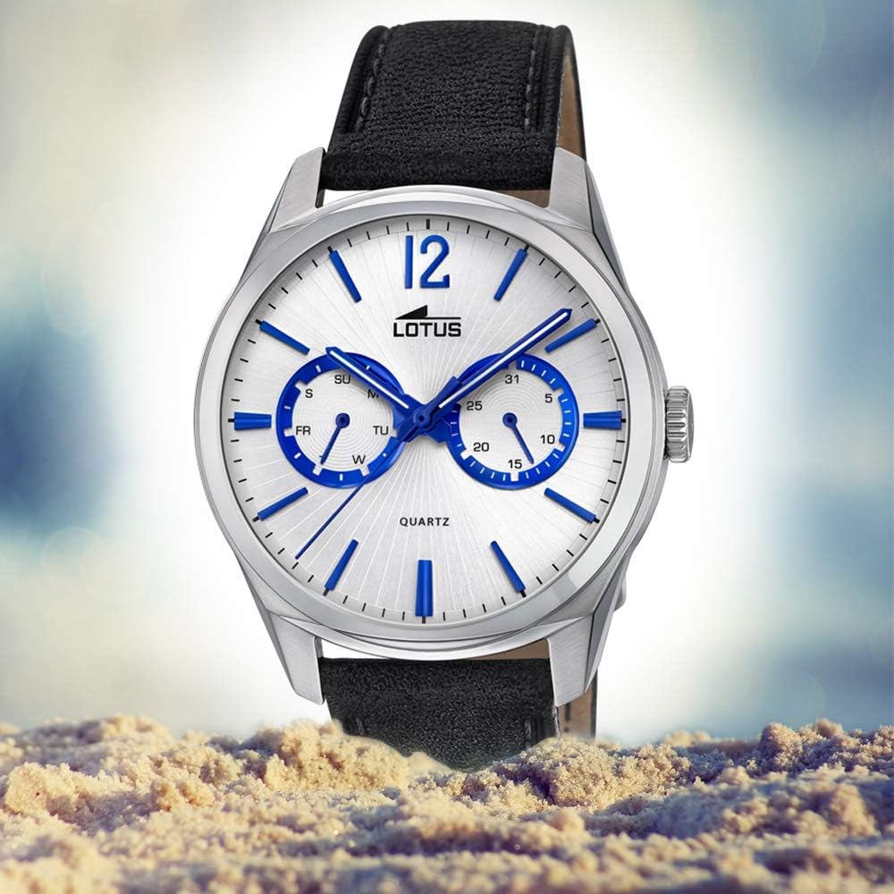 Lotus Reloj Hombre 18374/2 Special Prices Caja de Acero Inoxidable 316l Plateado Correa de Cuero Negro