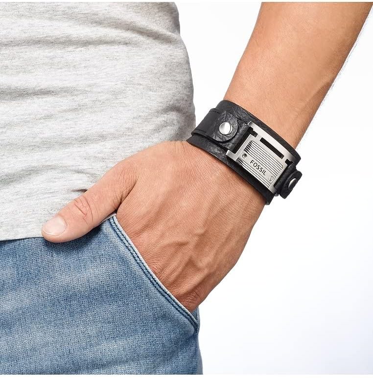 FOSSIL Textura Casual Pulsera de Piel o Acero para Hombre con Imán, Cierre Desplegable o Hebilla