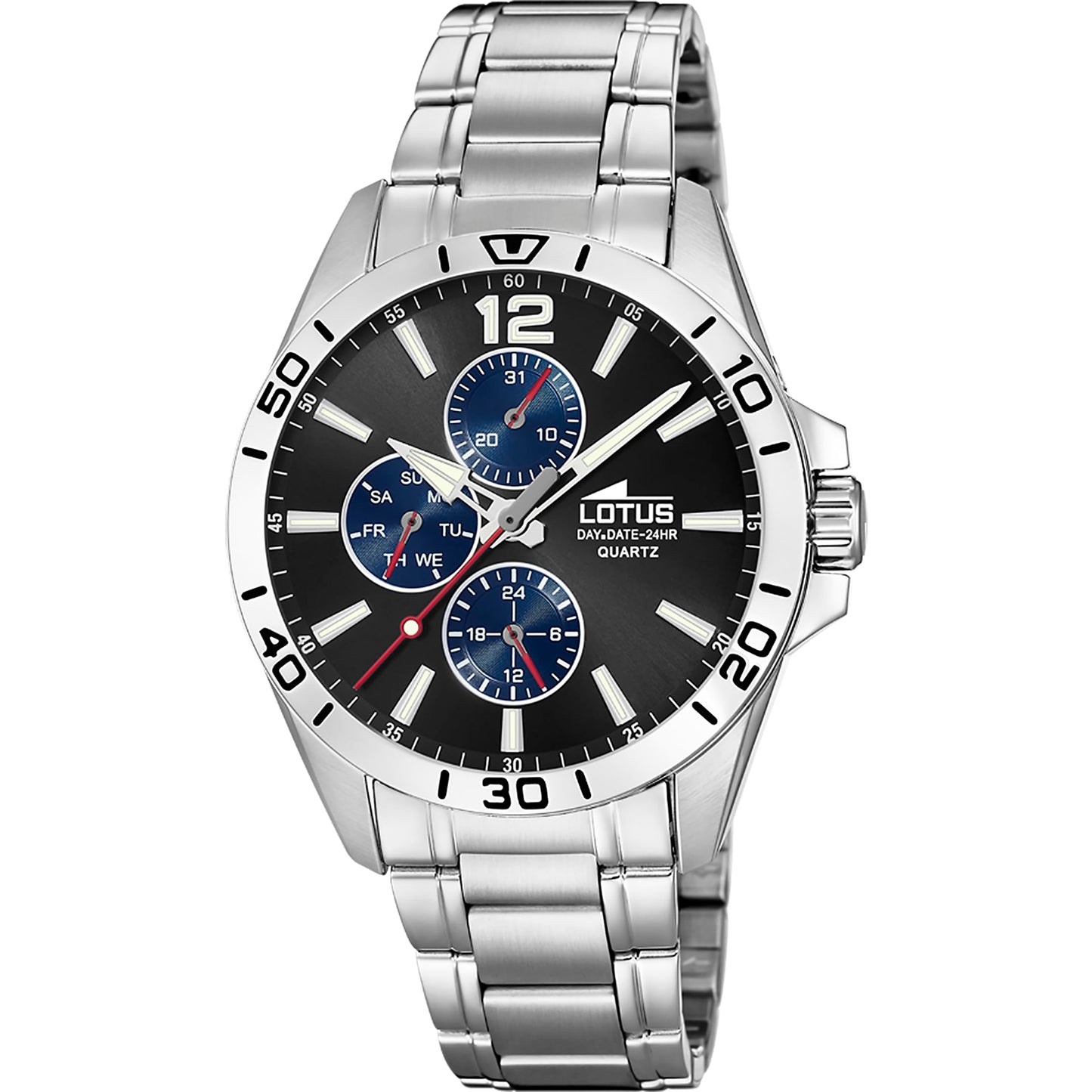 LOTUS Reloj Hombre Multifuncion Caja de Acero Inoxidable Plateado Correa de Acero Inoxidable