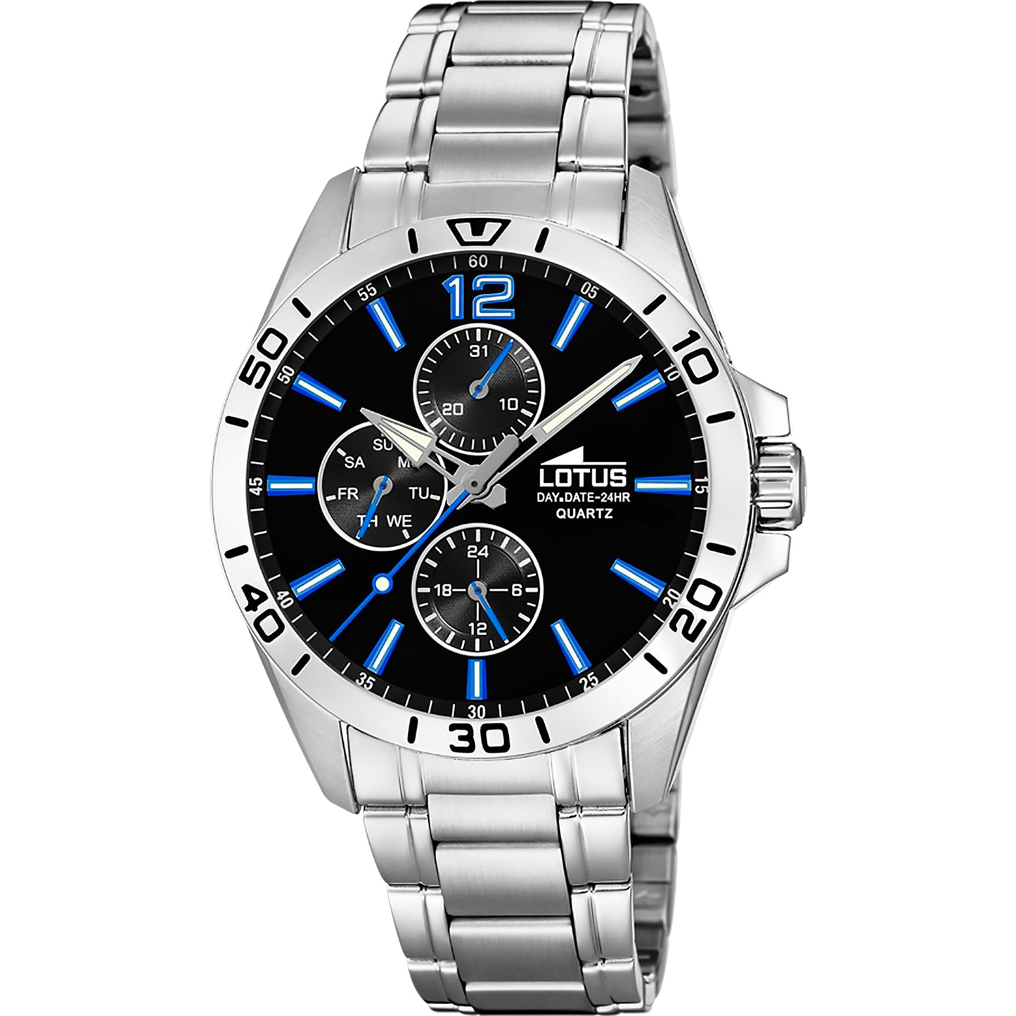 LOTUS Reloj Hombre Multifuncion Caja de Acero Inoxidable Plateado Correa de Acero Inoxidable