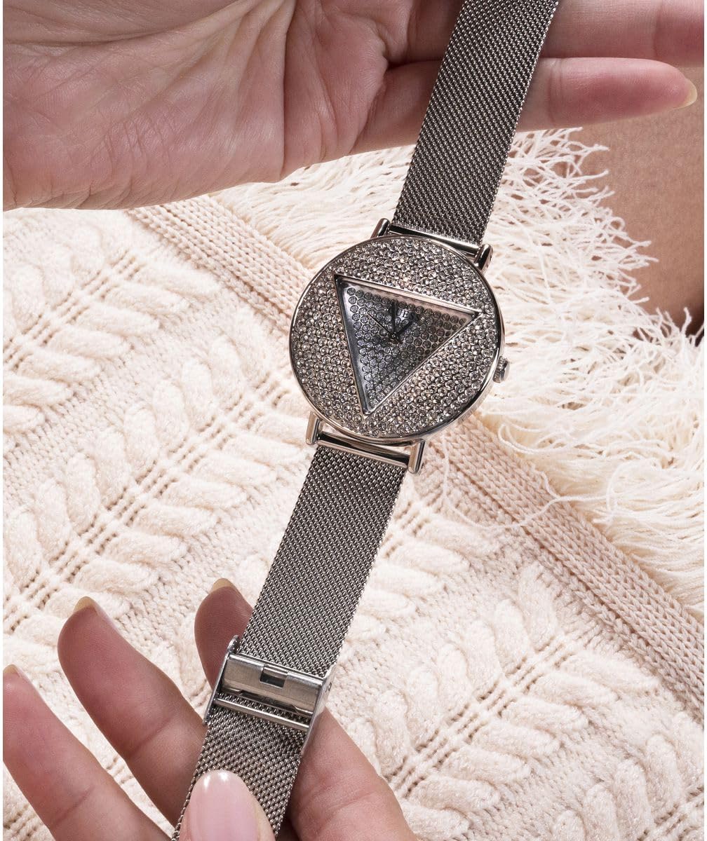 GUESS Reloj analógico con logotipo plateado para mujer de EE. UU