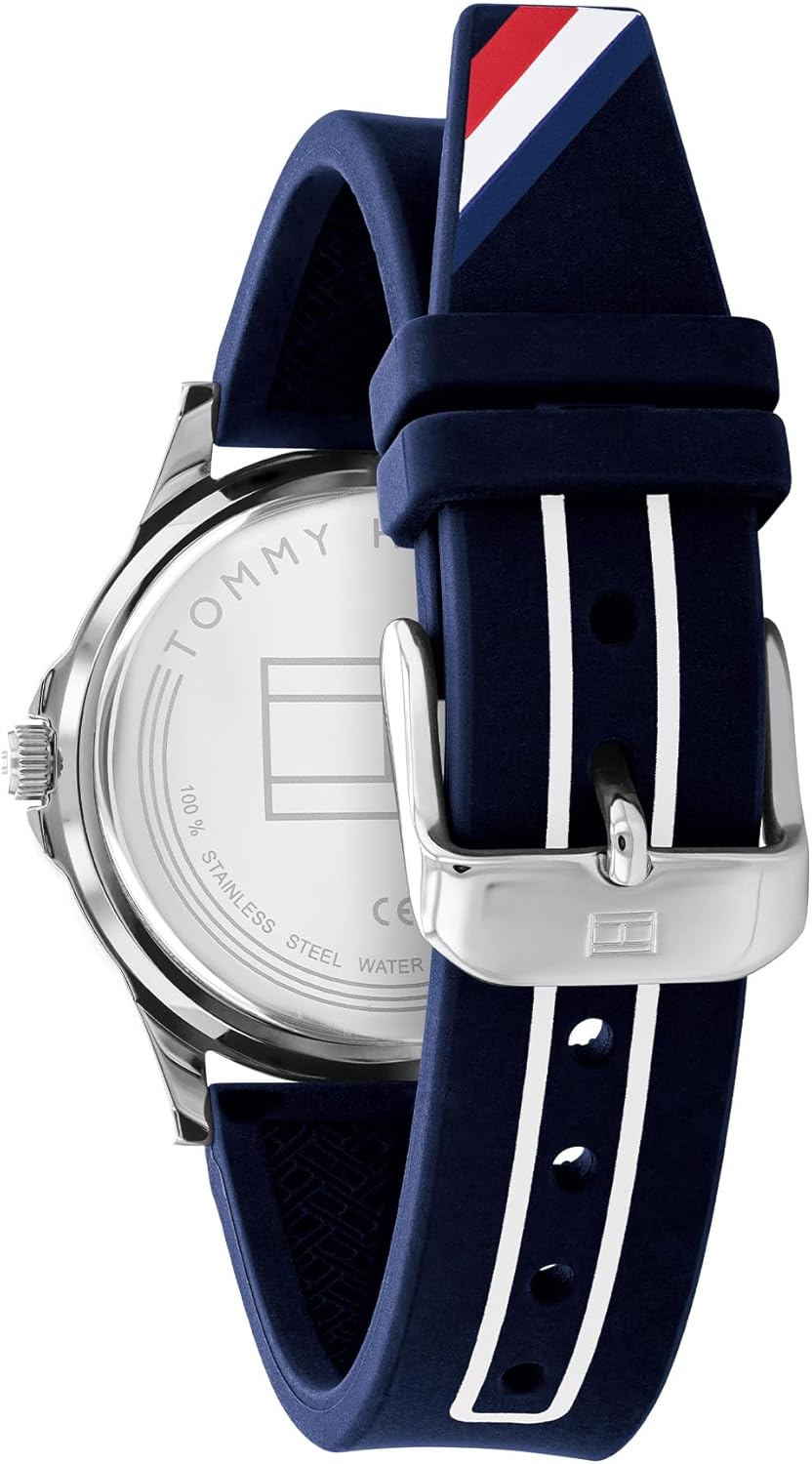 Tommy Hilfiger Reloj para Niño con Esfera Azul, Correa de Silicona Azul, Caja de Acero Inoxidable de 34mm, Bisel de Aluminio, Movimiento de Cuarzo de 3 Manecillas, Resistente al Agua 5 ATM - 1720016