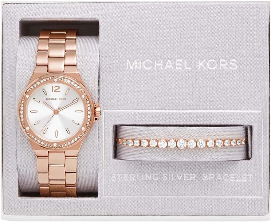 Michael Kors Reloj Lennox para Mujer, Movimiento de Cuarzo a Tres Agujas en Tono Oro Rosa con Correa de Acero Inoxidable