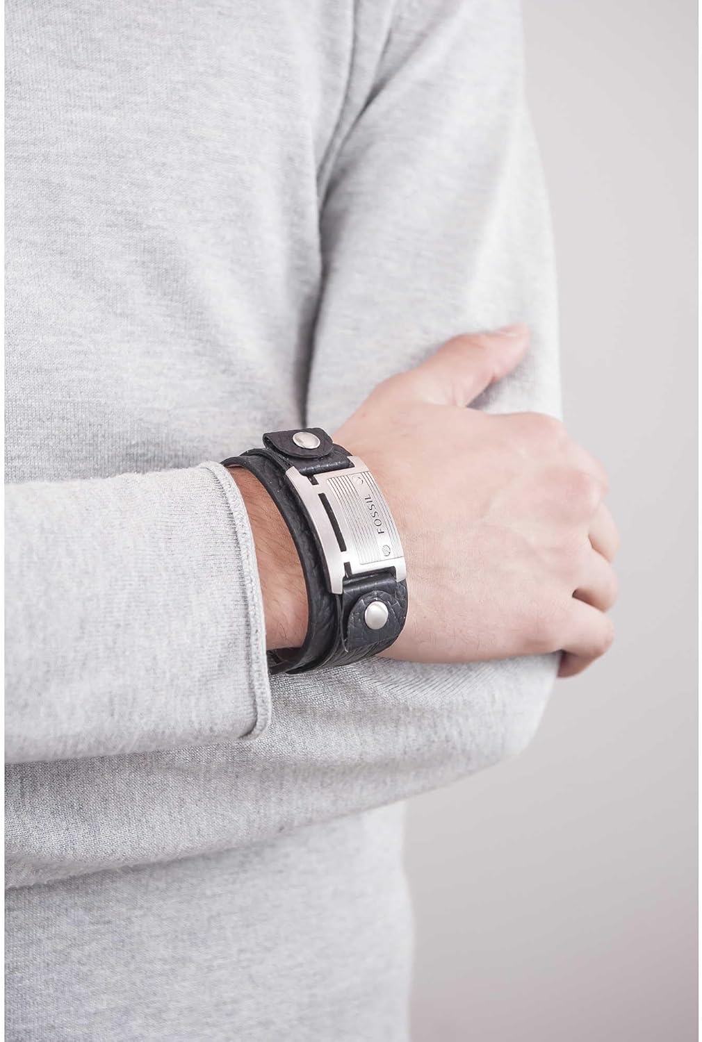 FOSSIL Textura Casual Pulsera de Piel o Acero para Hombre con Imán, Cierre Desplegable o Hebilla