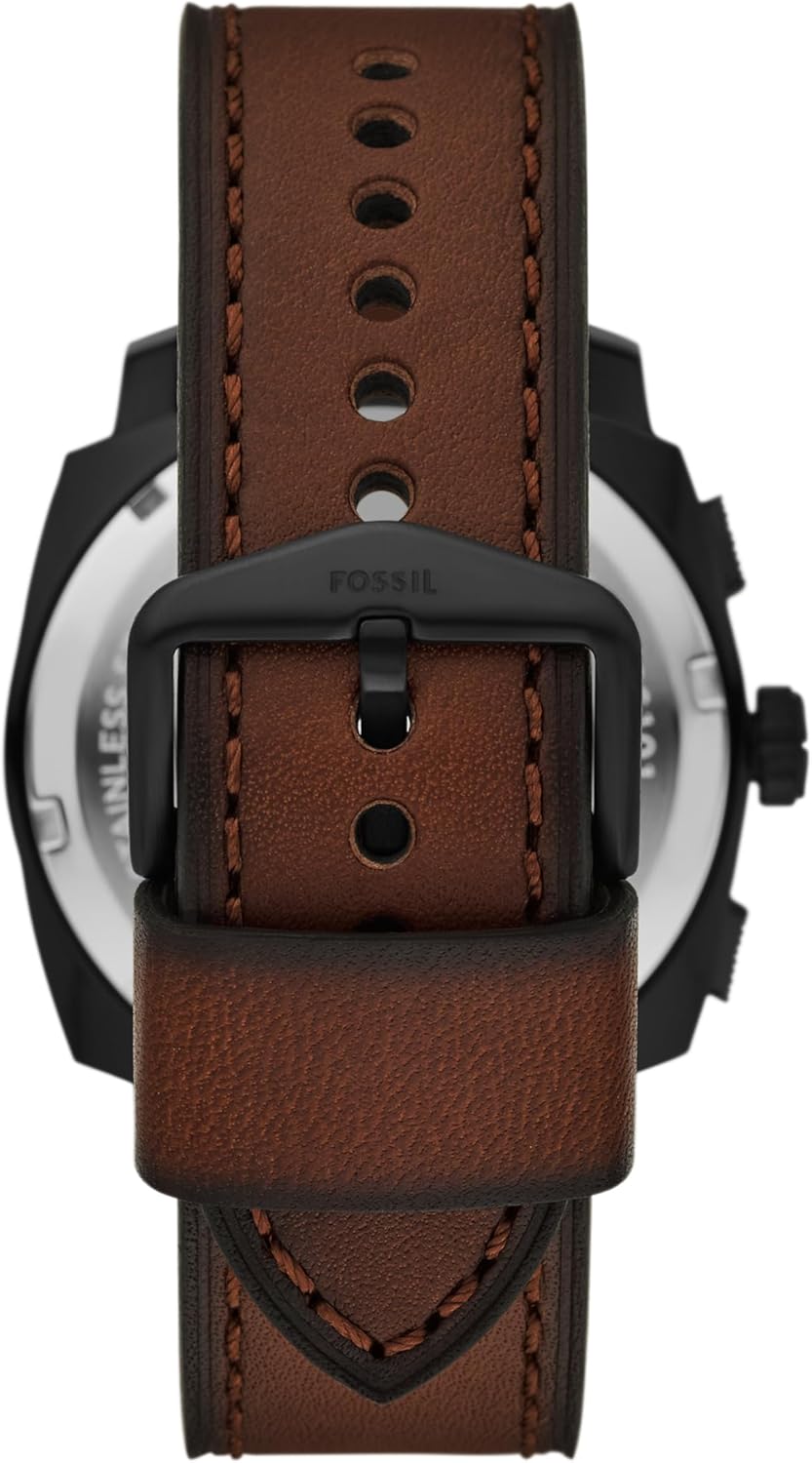 Fossil Reloj cronógrafo de acero inoxidable para hombre, Juego de regalo de cuero marrón/negro, 44mm