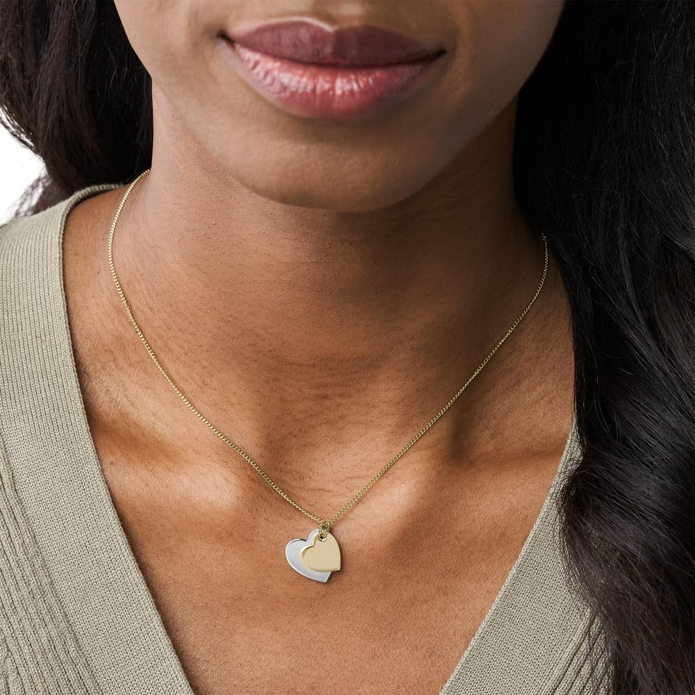Fossil Collar de cadena con colgante de acero inoxidable grabado para mujer, talla única, acero inoxidable, sin piedras preciosas, talla única, Acero inoxidable, Sin piedras preciosas