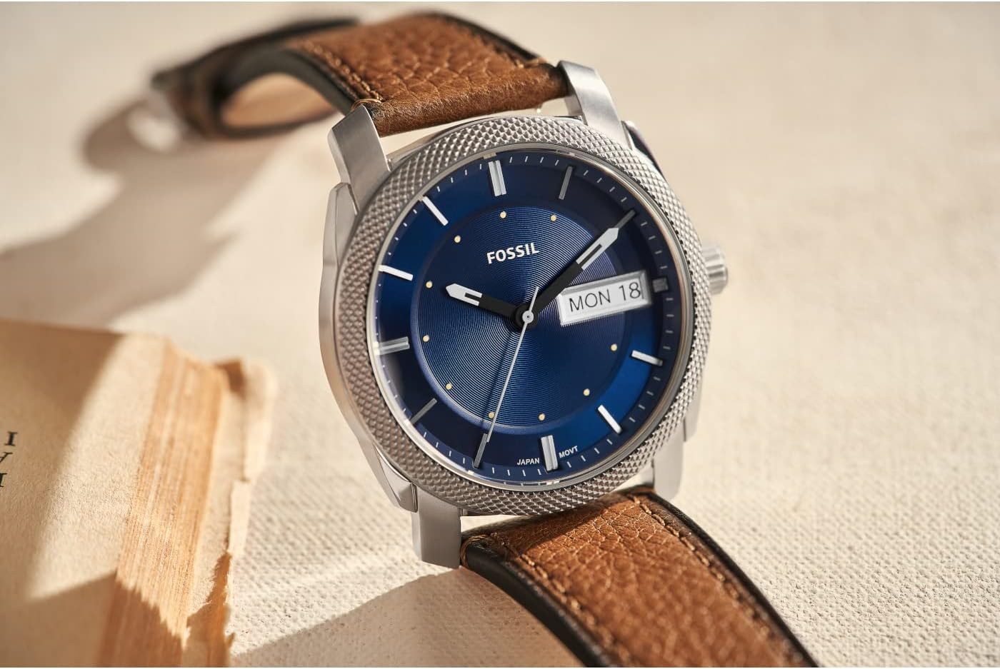 Fossil Reloj Machine para Hombre, Movimiento Fecha Cuarzo Tres Agujas con Correa de Piel o Acero