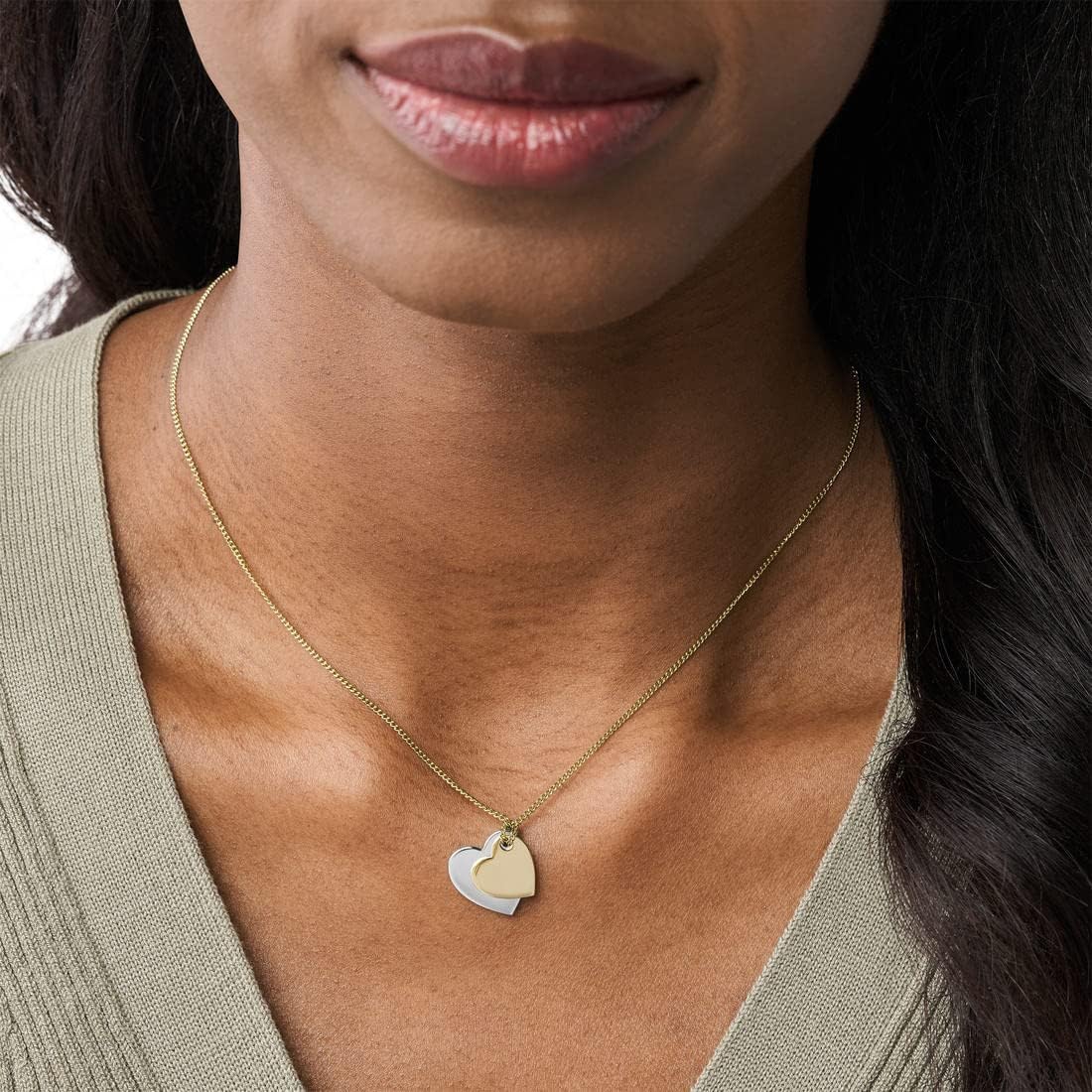 Fossil Collar de cadena con colgante de acero inoxidable grabado para mujer, talla única, acero inoxidable, sin piedras preciosas, talla única, Acero inoxidable, Sin piedras preciosas