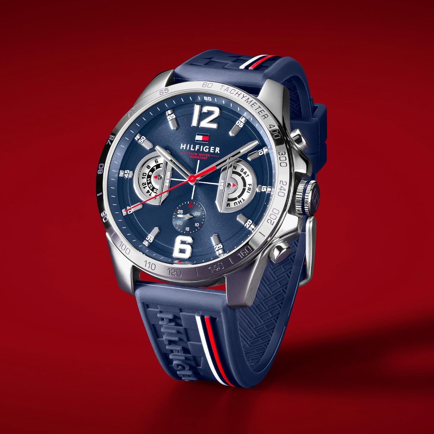 Tommy Hilfiger Reloj Analógico Multifuncional de Cuarzo para Hombres con Correa de Silicona, Acero Inoxidable o Cuero, Subesferas para Día y Fecha, Resistente al Agua hasta 5ATM.