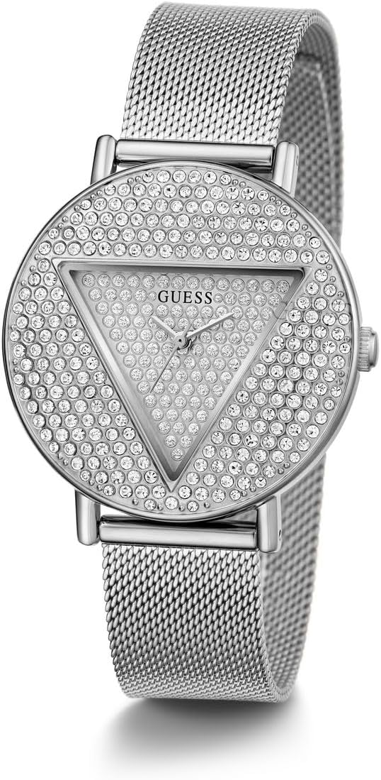 GUESS Reloj analógico con logotipo plateado para mujer de EE. UU