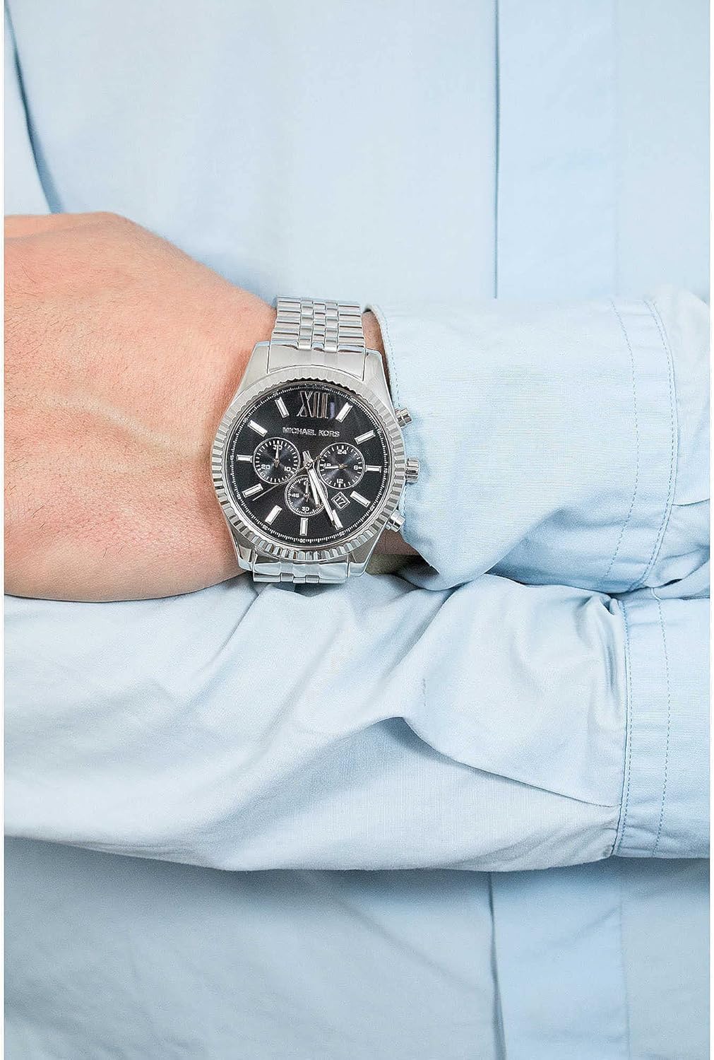 Michael Kors Reloj Lexington para Hombre, Movimiento cronógrafo de Cuarzo de 44 mm con Correa de Acero Inoxidable
