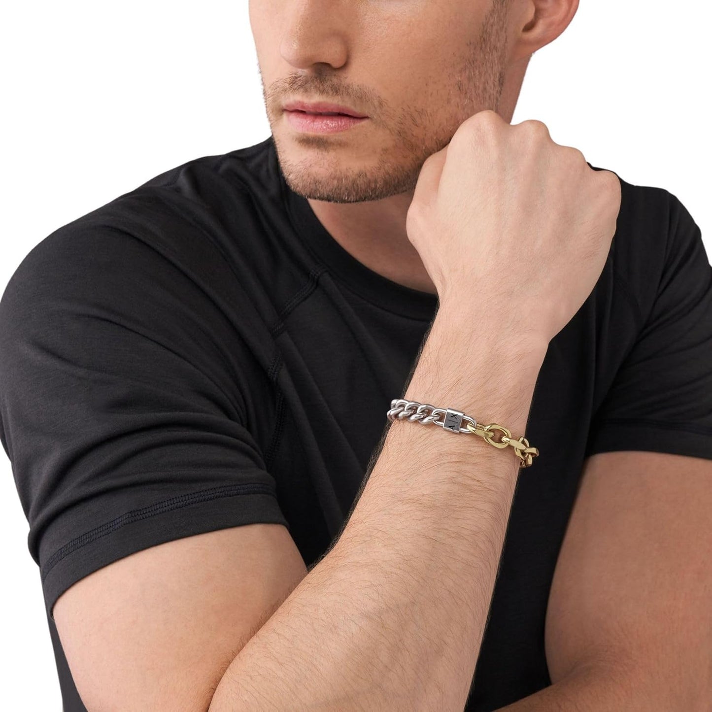 Armani Exchange Hombre Pulsera de acero inoxidable con cierre de mosquetón