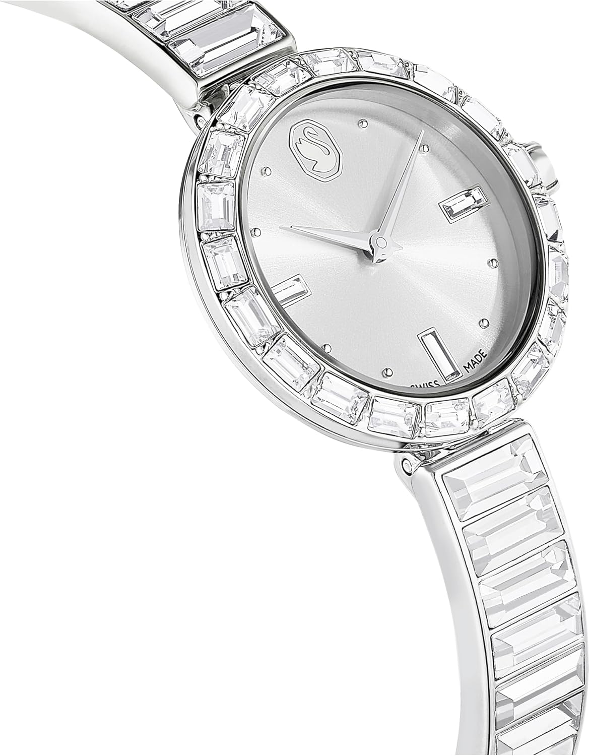 Swarovski Matrix - Reloj de pulsera con pulsera hecho en Suiza, pulsera de vidrio, gris, acabado en tono oro rosa, Gris, Gris, Armband