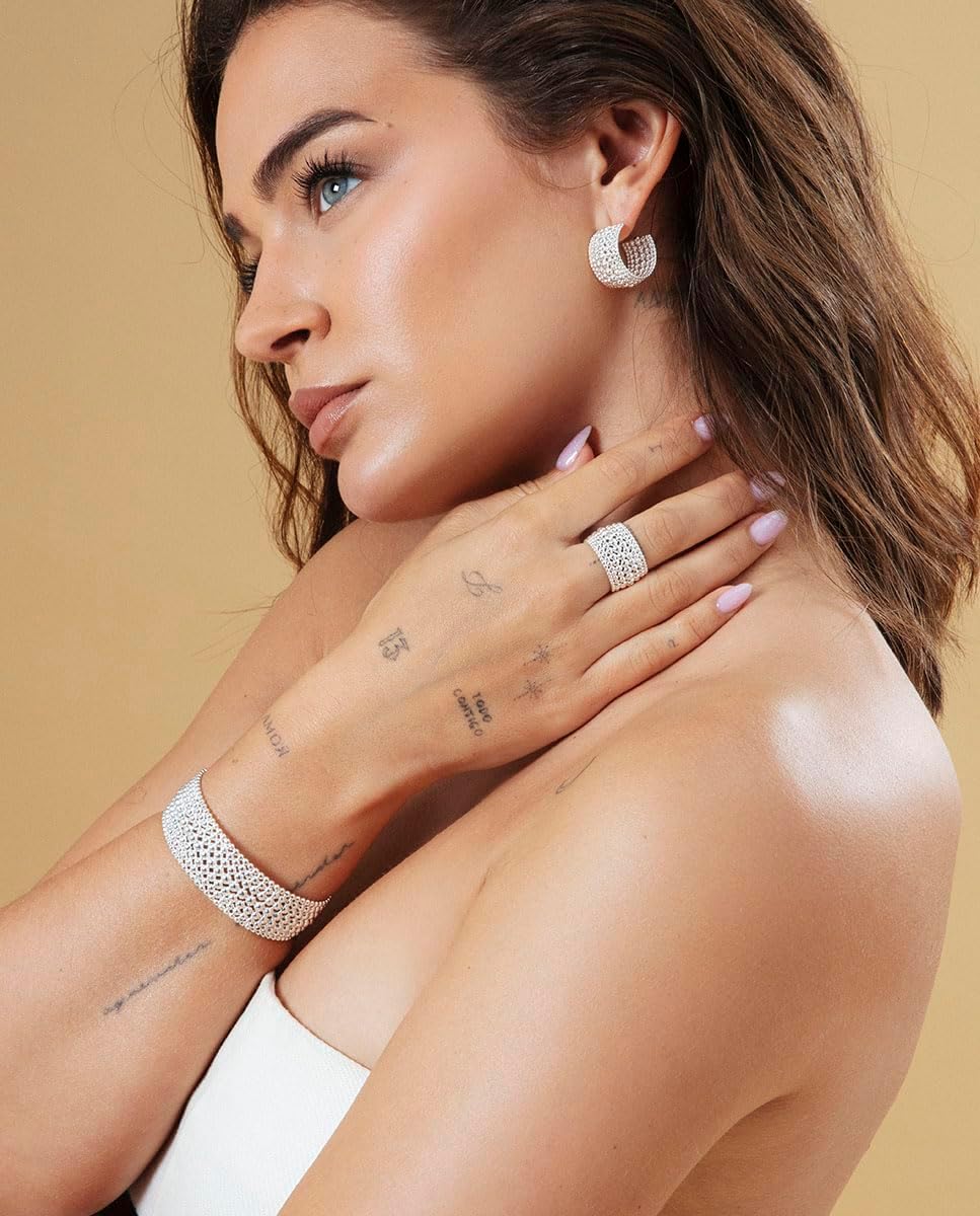Viceroy Anillo Mujer 14317A01600 – Acero Chapado en Plata 999, Diseño de Bolas, Talla 16, Colección Laura Escanes