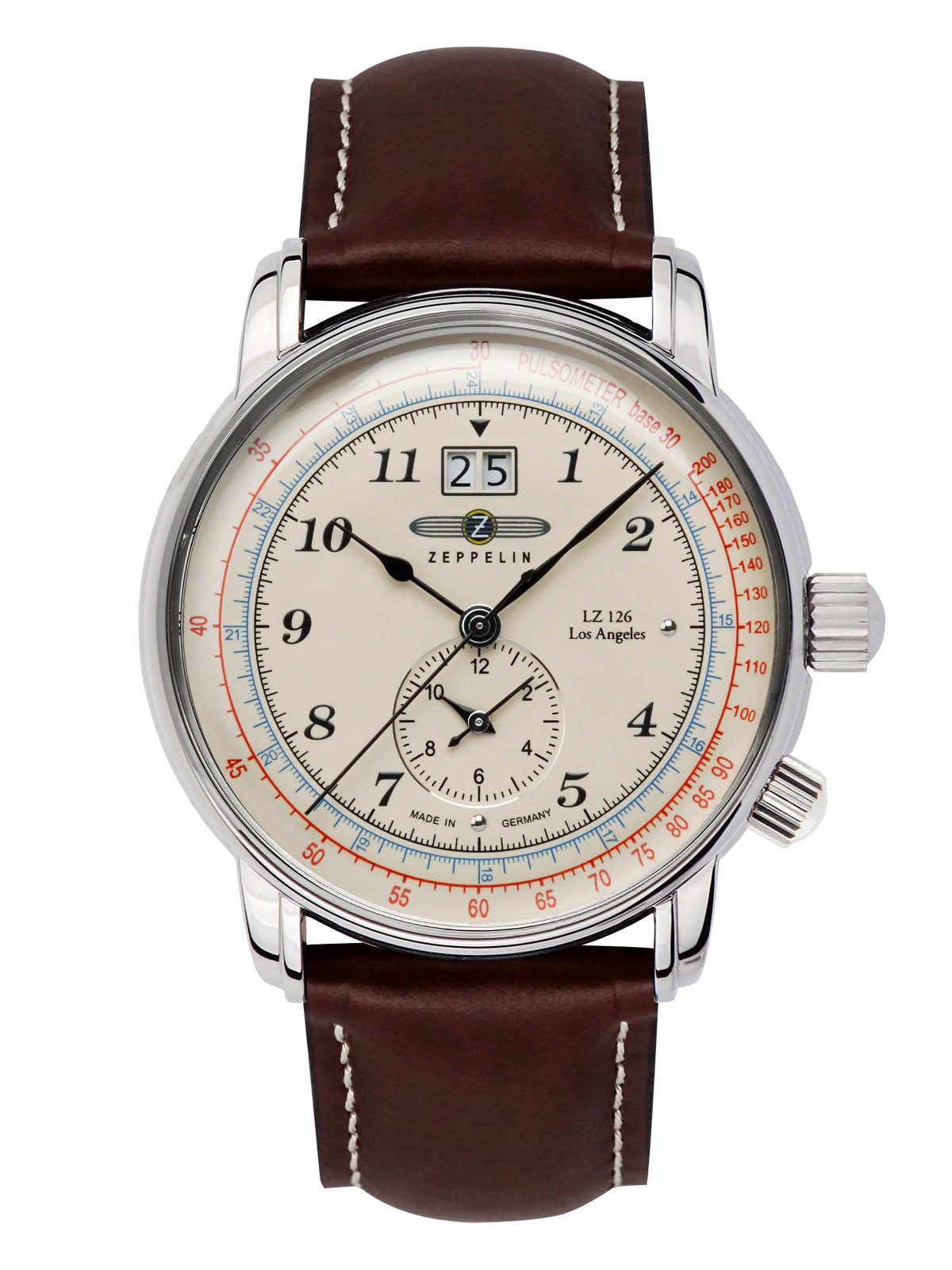 Zeppelin Herrenuhr mit Lederband Serie LZ126 Los Angeles Großdatum Big Date GMT 8644