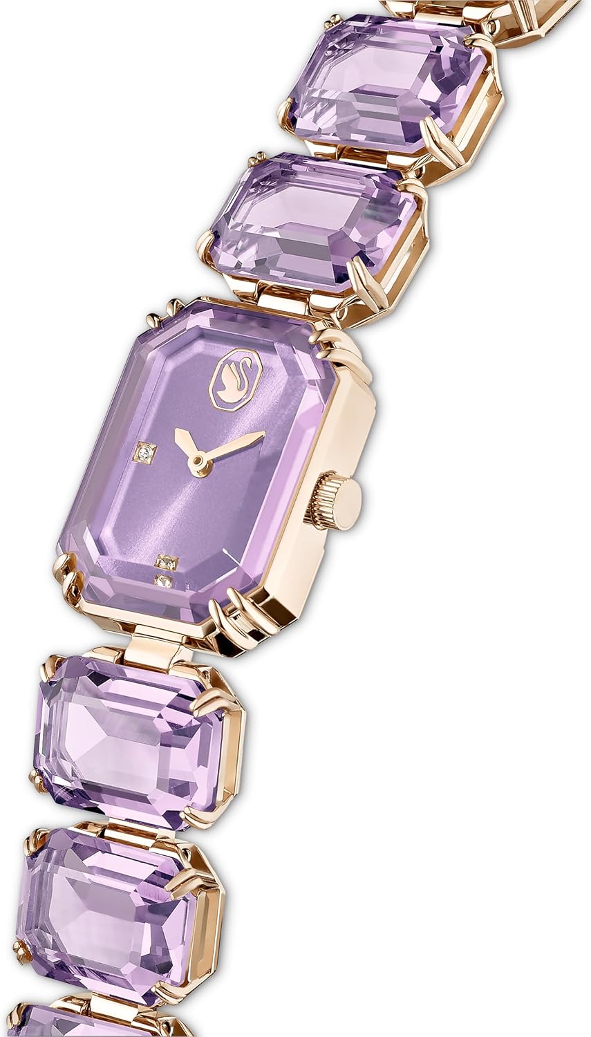 Swarovski Reloj, Pulsera de Talla Octogonal, Morado, Acabado Tono Oro champán
