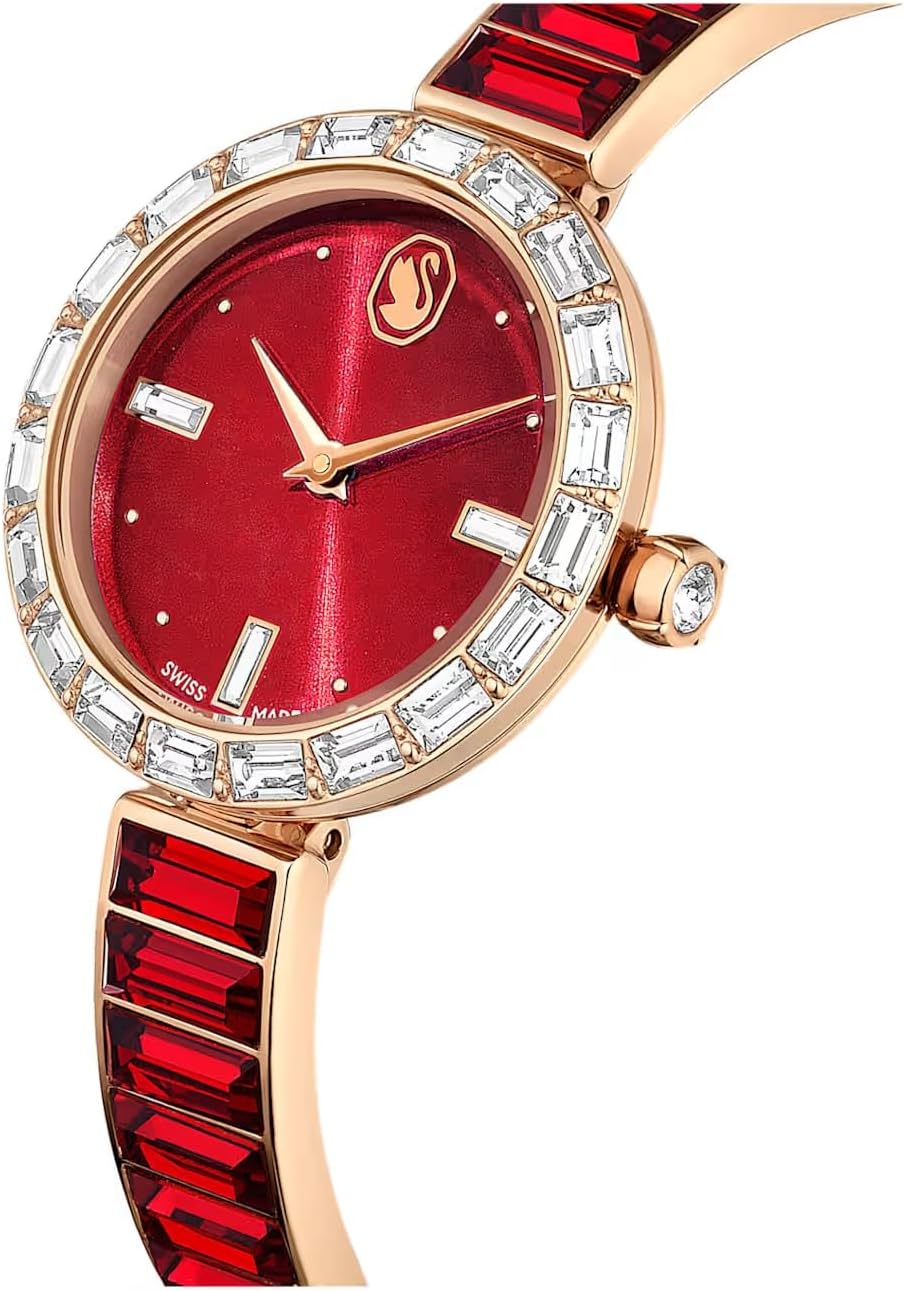 Swarovski Reloj Matrix Bangle 5690811 Fabricado en Suiza, Pulsera de Cristal, Rojo, Acabado Tono Oro Rosa