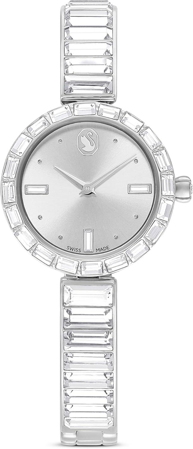 Swarovski Matrix - Reloj de pulsera con pulsera hecho en Suiza, pulsera de vidrio, gris, acabado en tono oro rosa, Gris, Gris, Armband