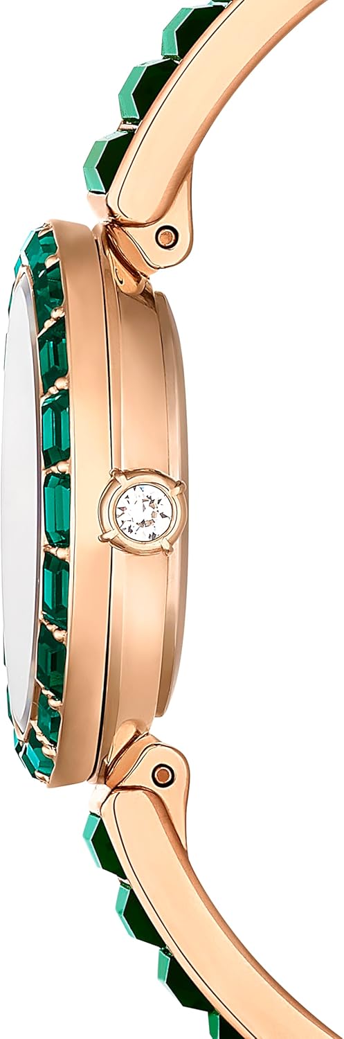 Swarovski Reloj Matrix Bangle, Fabricado en Suiza, Pulsera de Cristal, Verde, Acabado Tono Oro champán