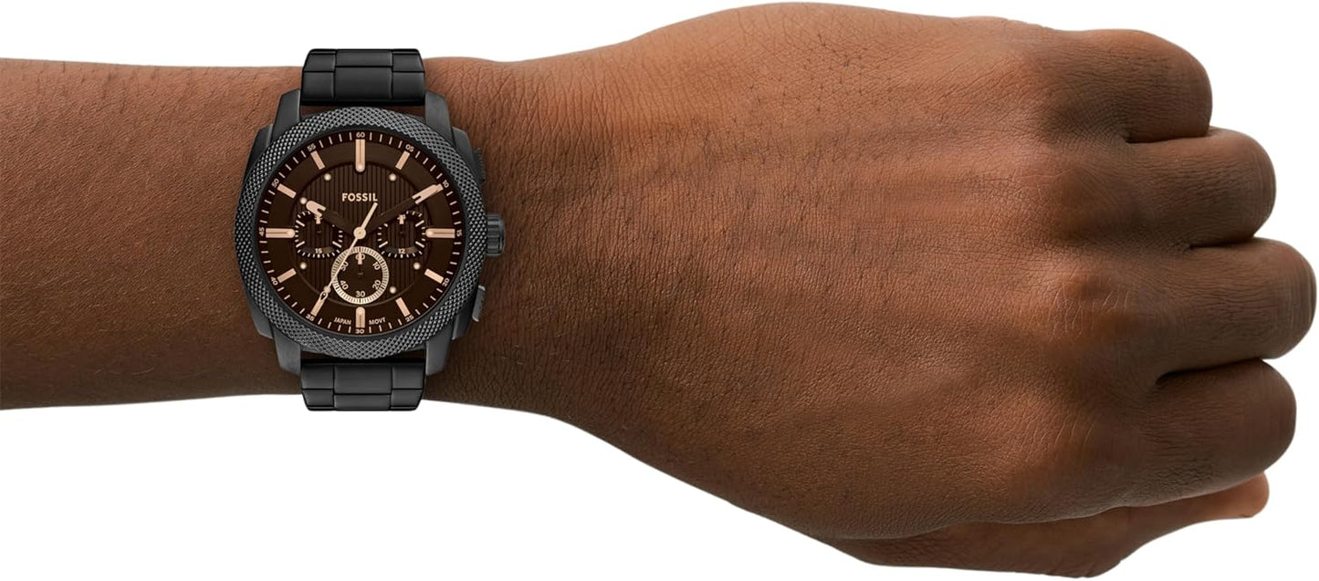 Fossil Relógio cronógrafo de aço inoxidável para homem, preto (Black Bracelet), 44 mm