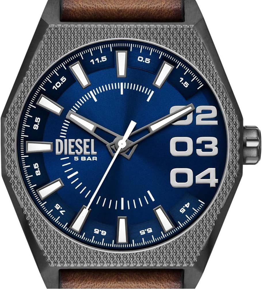 Diesel Scraper Reloj para Hombre, Movimiento de Cuarzo con Fecha a Tres Agujas y Correa de Acero o Piel