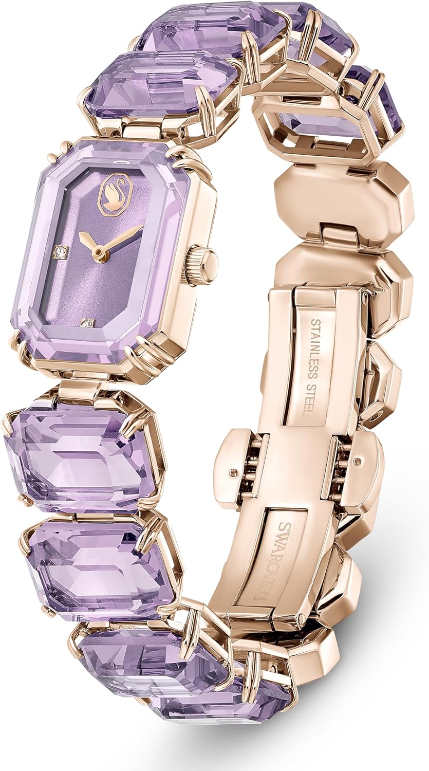 Swarovski Reloj, Pulsera de Talla Octogonal, Morado, Acabado Tono Oro champán