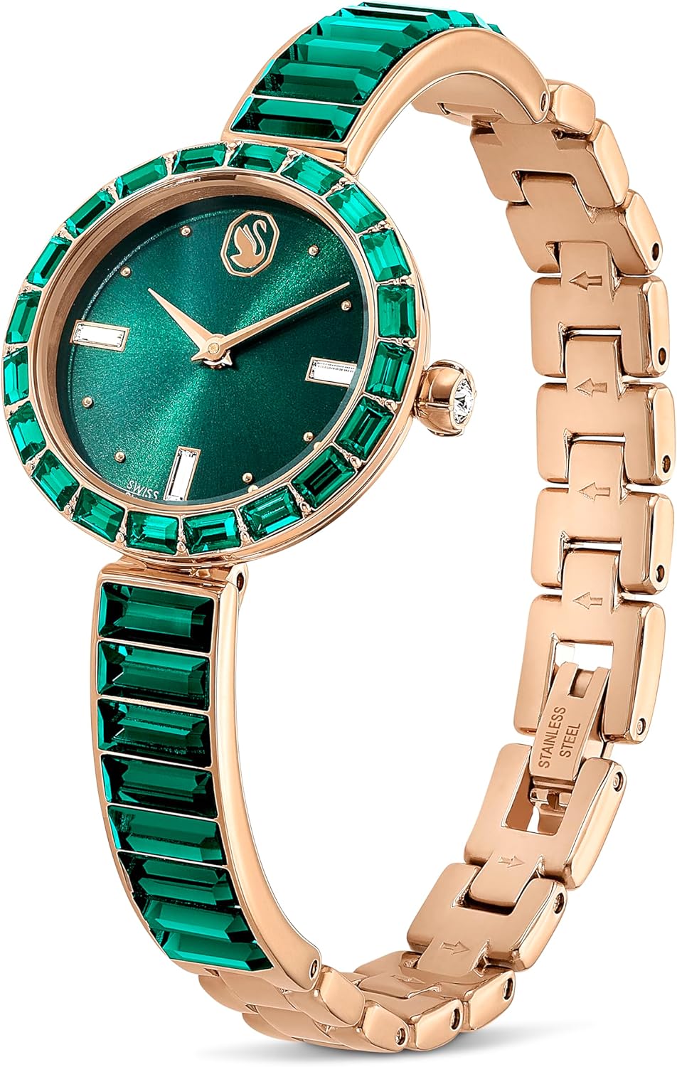 Swarovski Reloj Matrix Bangle, Fabricado en Suiza, Pulsera de Cristal, Verde, Acabado Tono Oro champán